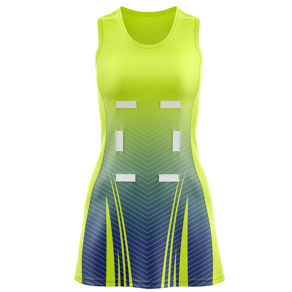 Custom Fluorescent Green Royal Netball Dresses With Diagonal Lines And Jagged Texture Patterns