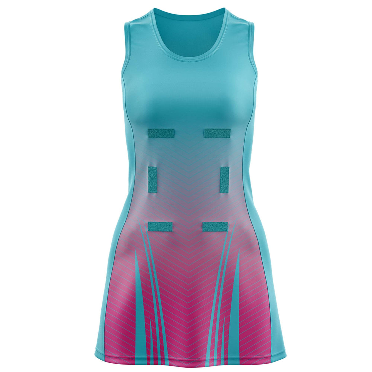 Custom Aqua Rose Red Netball Dresses With Diagonal Lines And Jagged Texture Patterns