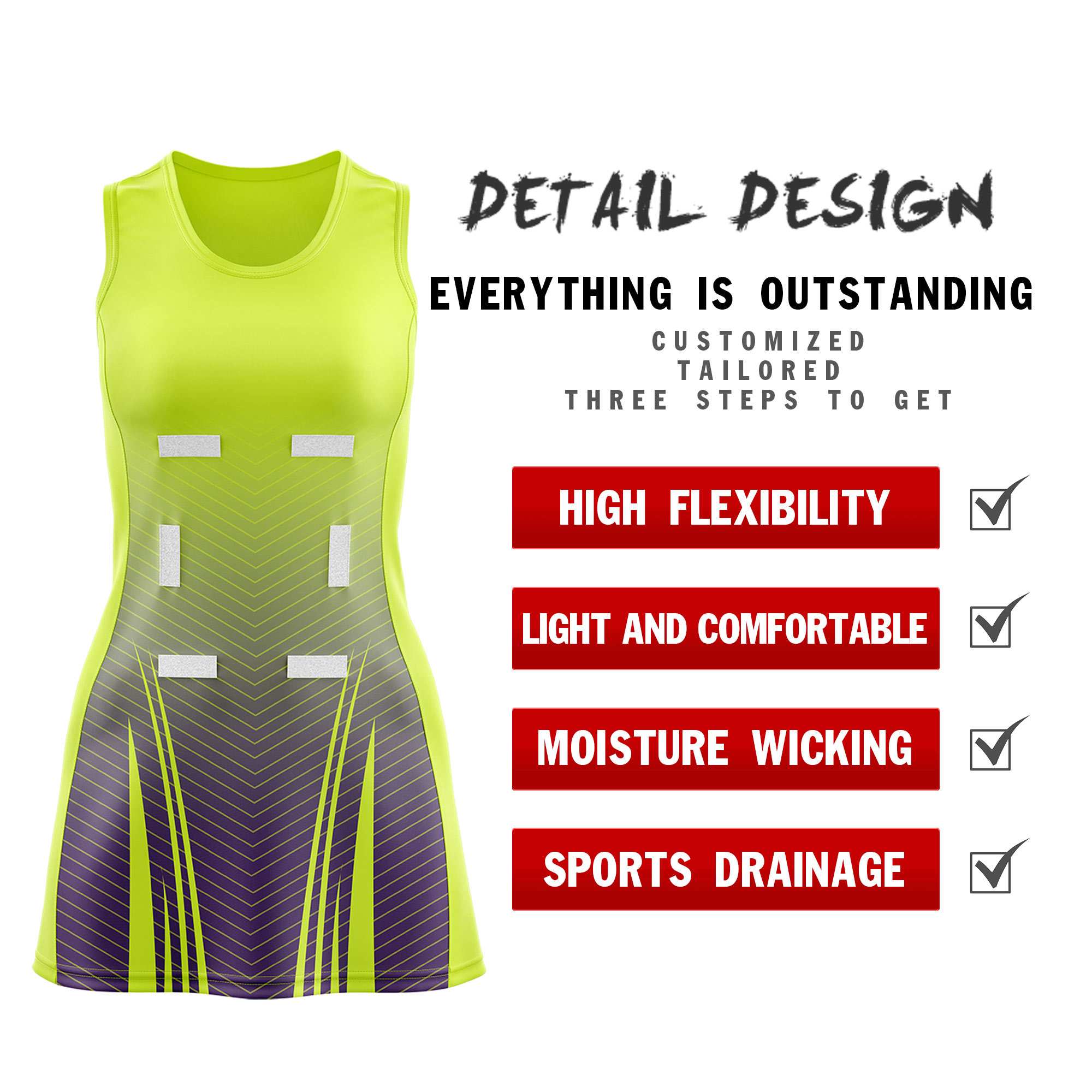 Custom Fluorescent Green Purple Netball Dresses With Diagonal Lines And Jagged Texture Patterns