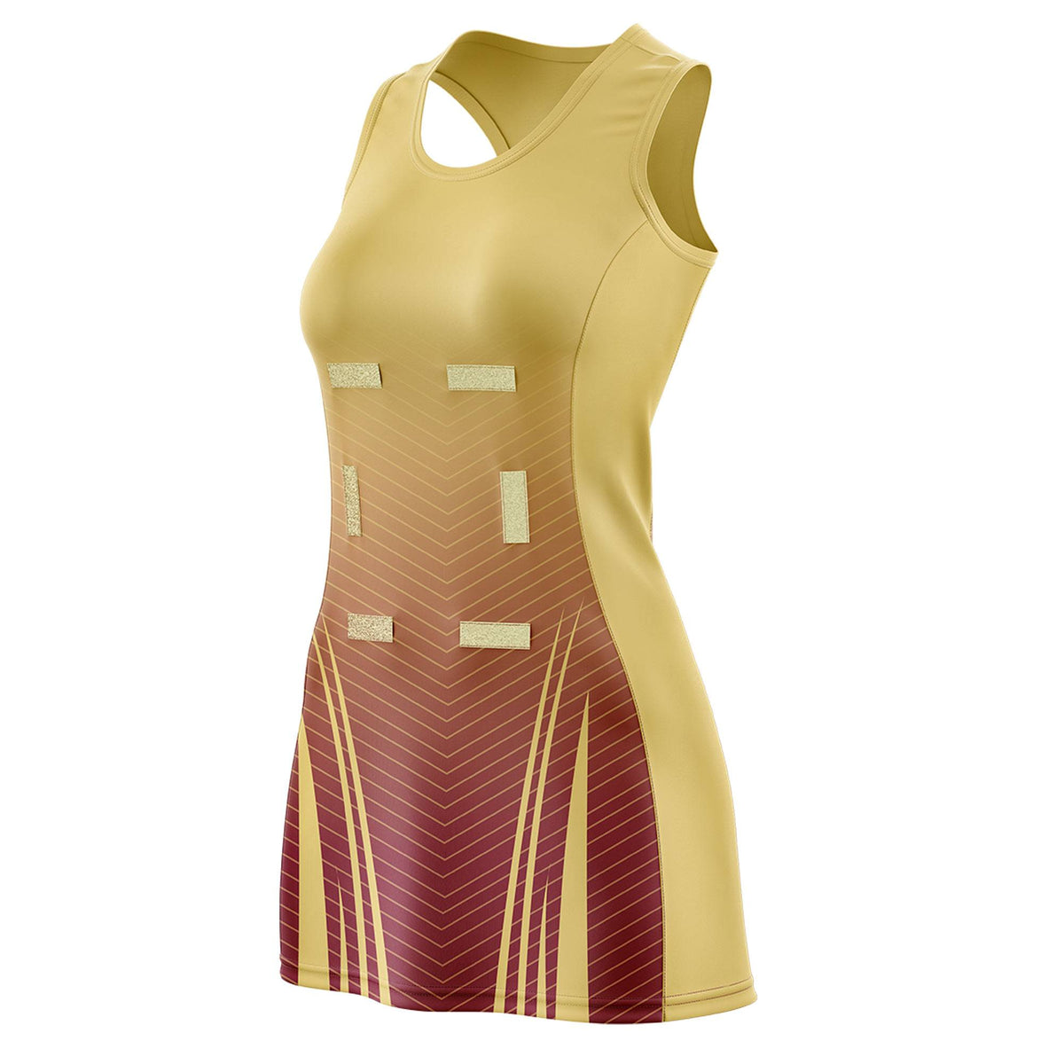 Custom Khaki Crimson Netball Dresses With Diagonal Lines And Jagged Texture Patterns