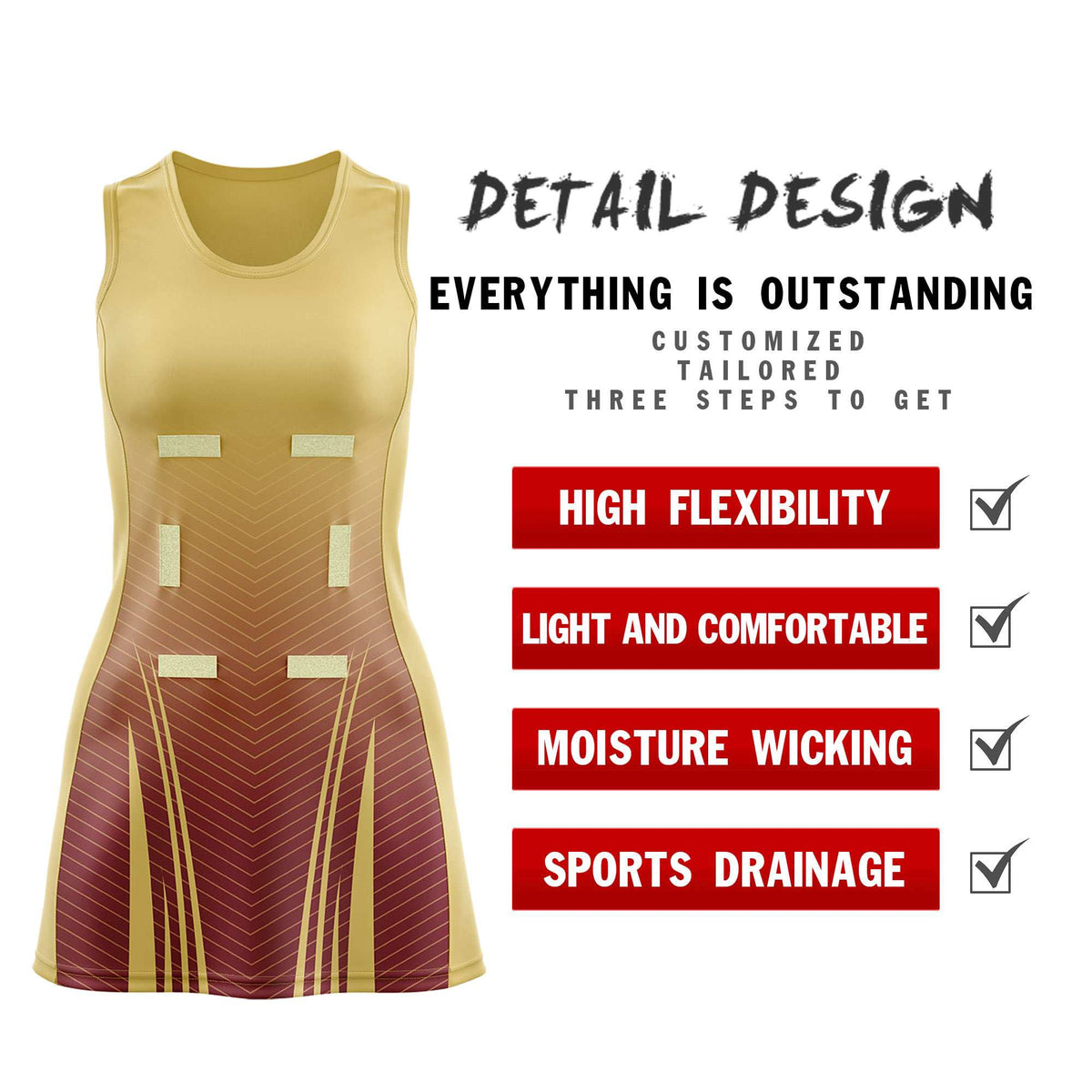 Custom Khaki Crimson Netball Dresses With Diagonal Lines And Jagged Texture Patterns