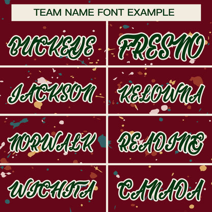 Custom Crimson Green-Cream Splash Graffiti Pattern Authentic Baseball Jersey
