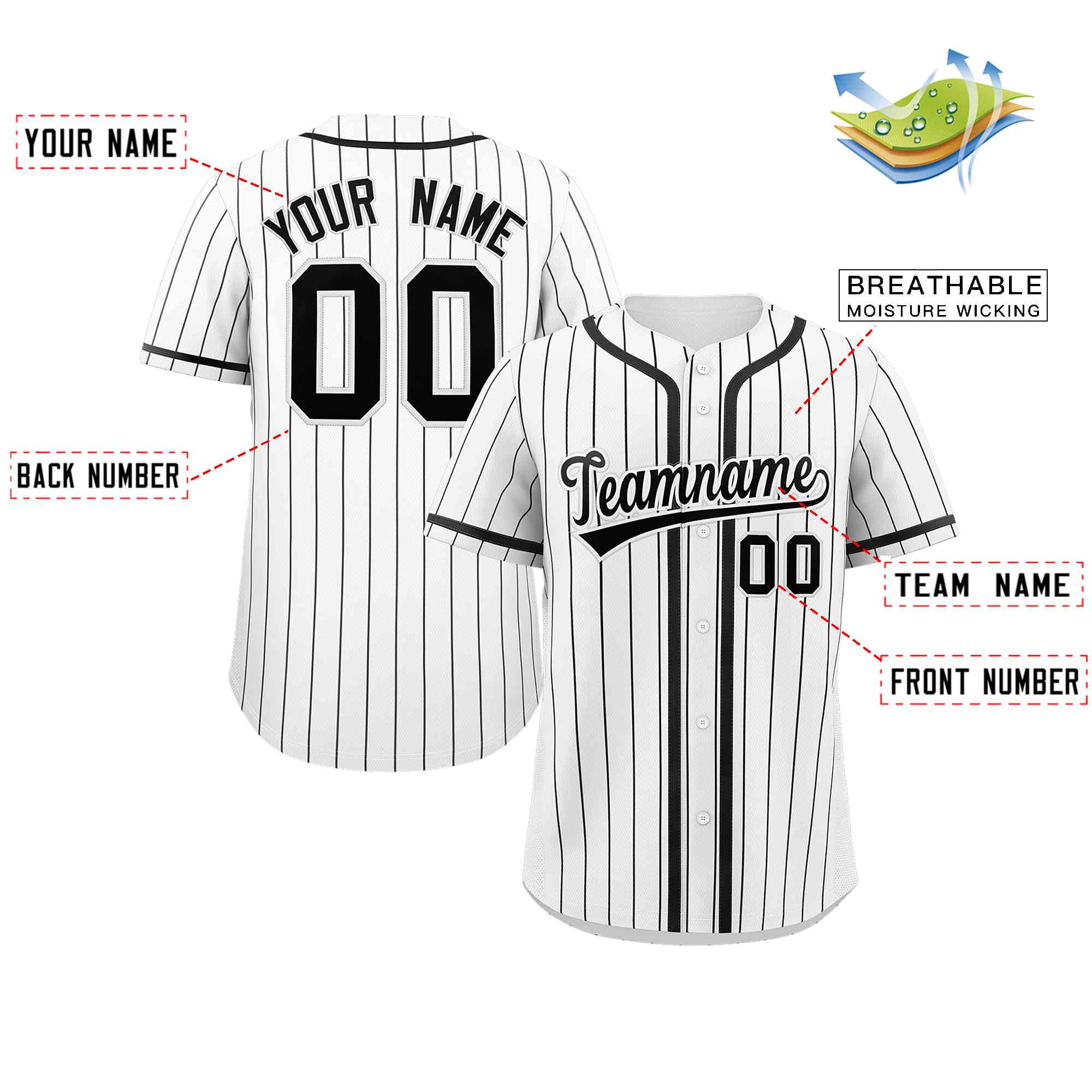 Custom White Black Stripe Fashion Design Full Button Authentic Baseball Jersey