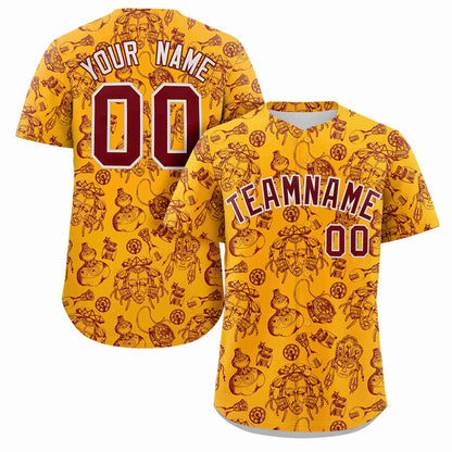Custom Yellow 3D Graffiti Pattern Personalized Design Authentic Baseball Jersey