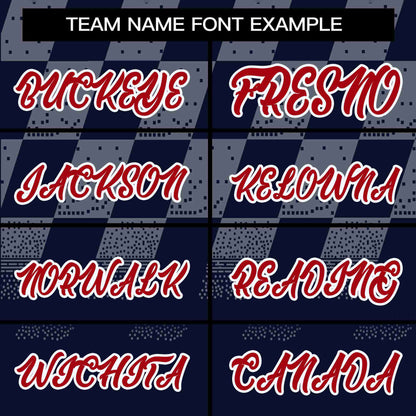 Custom Navy Gray Grid Speckles Color Block Design Authentic Baseball Jersey