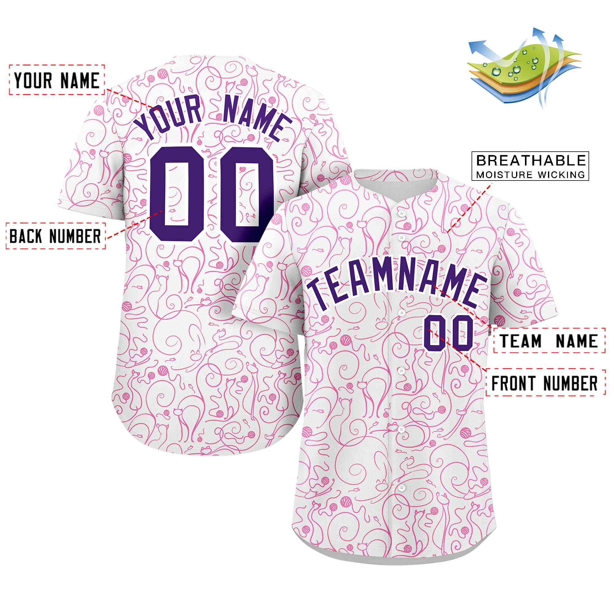 Custom White Pink Line Art Graffiti Pattern Design Authentic Baseball Jersey
