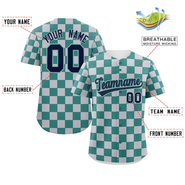 Custom Aqua Light Gray Square Grid Color Block Design Authentic Baseball Jersey