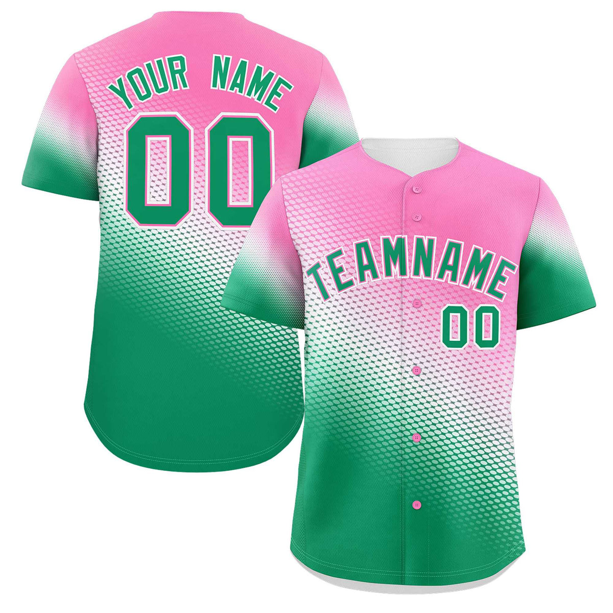 Custom Pink Kelly Green Tiny Spot Gradient Fashion Authentic Baseball Jersey
