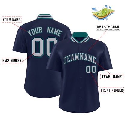 Custom Navy Classic Style Authentic Stand Collar Baseball Jersey