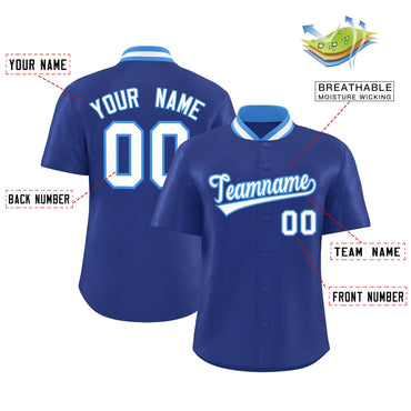 Custom Royal Classic Style Authentic Stand Collar Baseball Jersey