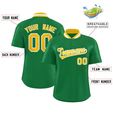 Custom Kelly Green Classic Style Authentic Stand Collar Baseball Jersey
