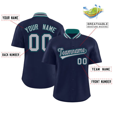 Custom Navy Classic Style Authentic Stand Collar Baseball Jersey