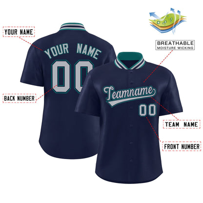 Custom Navy Classic Style Authentic Stand Collar Baseball Jersey