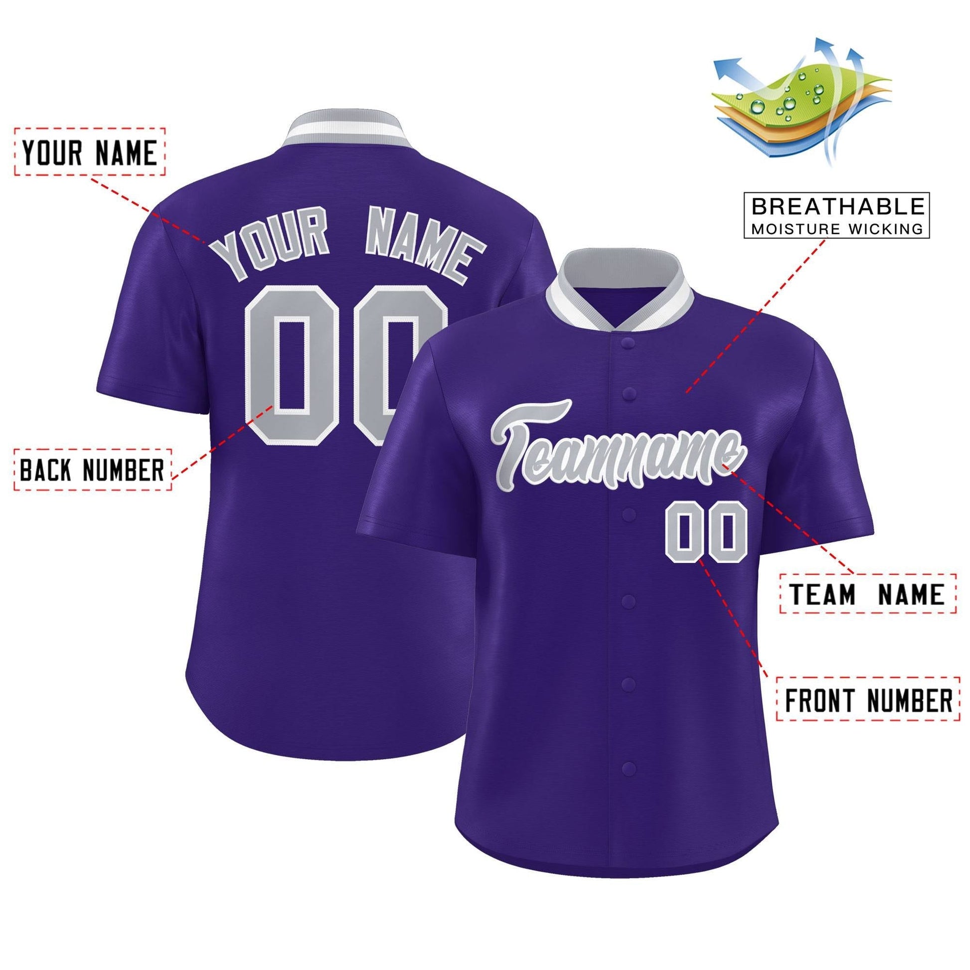 Custom Purple Classic Style Authentic Stand Collar Baseball Jersey