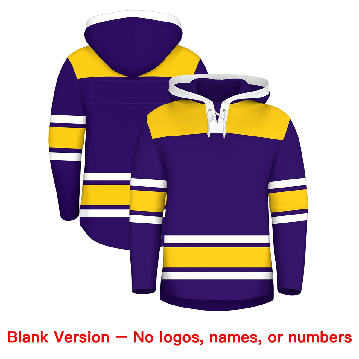 Custom Hockey Hoodie Jersey Purple Gold Raglan Sleeves Lace-Up Neck Personalized Jersey for Men &amp; Youth