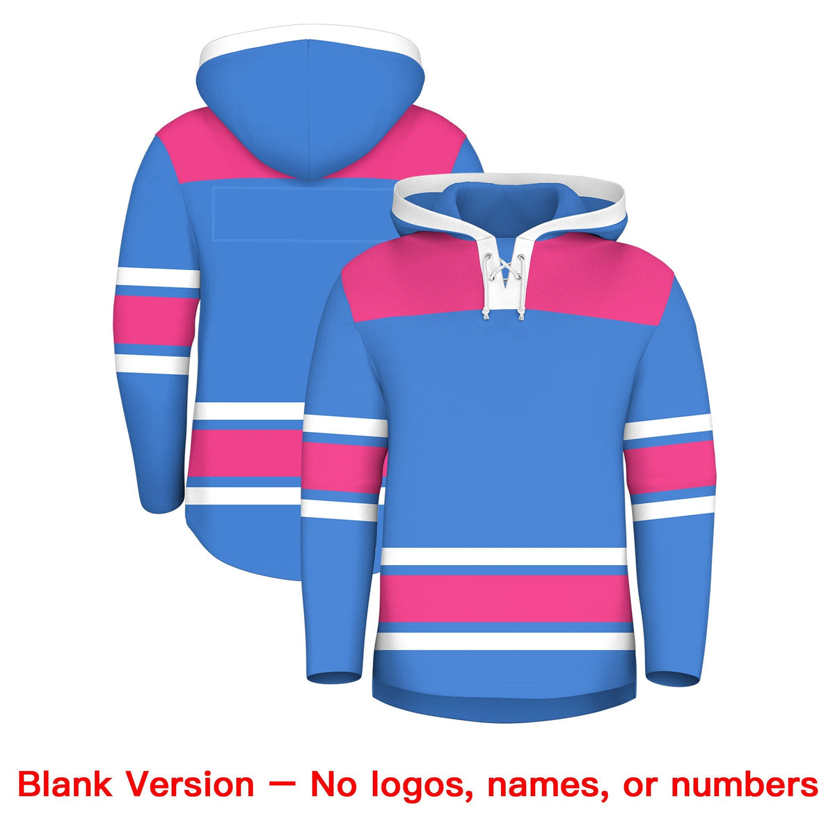 Custom Hockey Hoodie Jersey Powder Blue Raglan Sleeves Lace-Up Neck Personal Name &amp; Number &amp; Logo