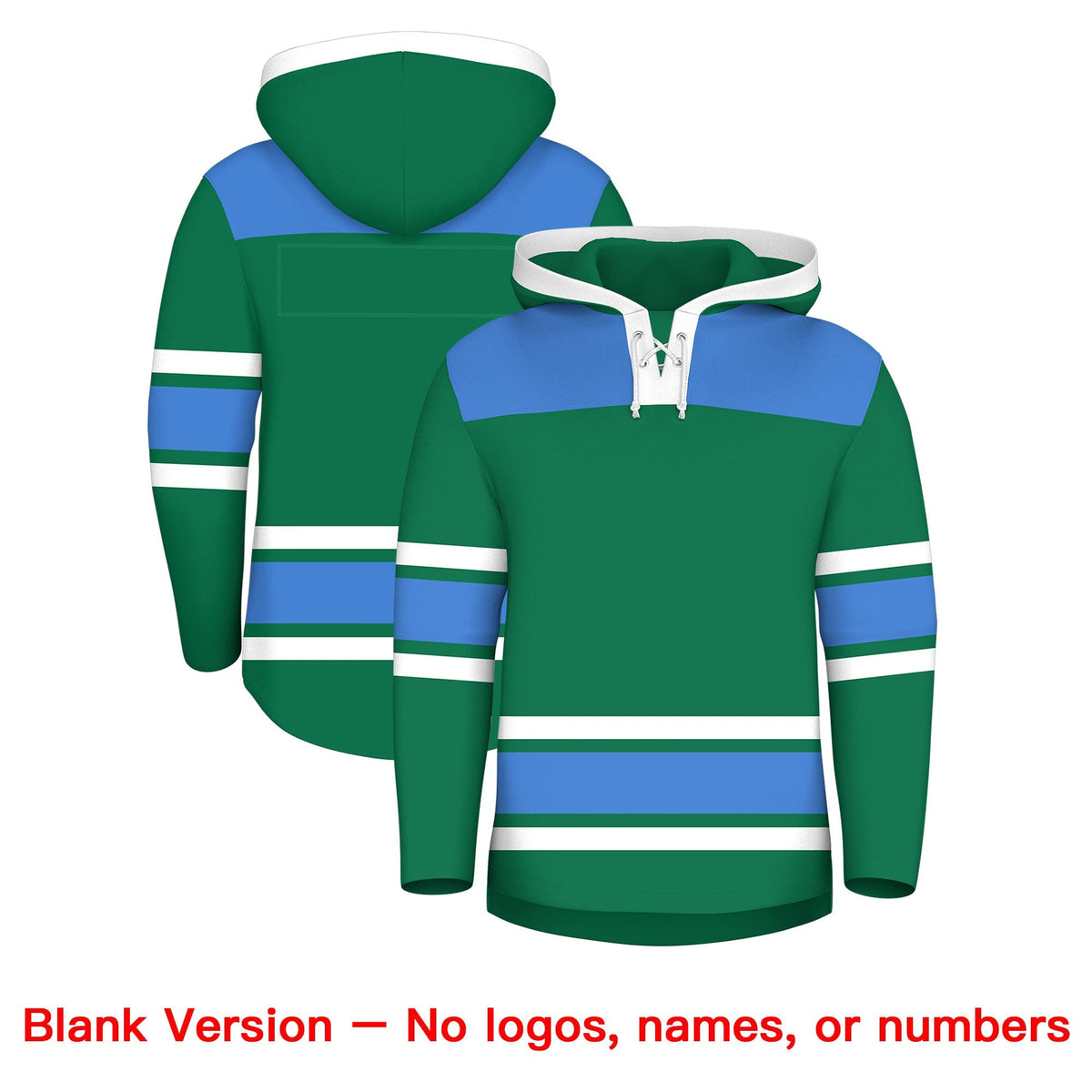 Custom Hockey Hoodie Jersey Kelly Green Powder Blue Raglan Sleeves Lace-Up Neck Classic Team Colors Hoodie