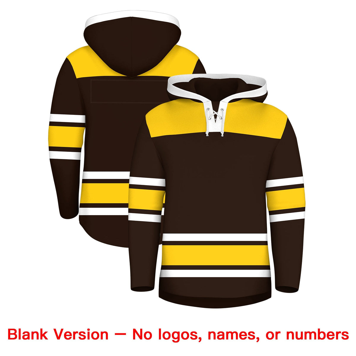 Custom Hockey Hoodie Jersey Brown Gold Raglan Sleeves Lace-Up Neck Personalized Jersey for Men &amp; Youth