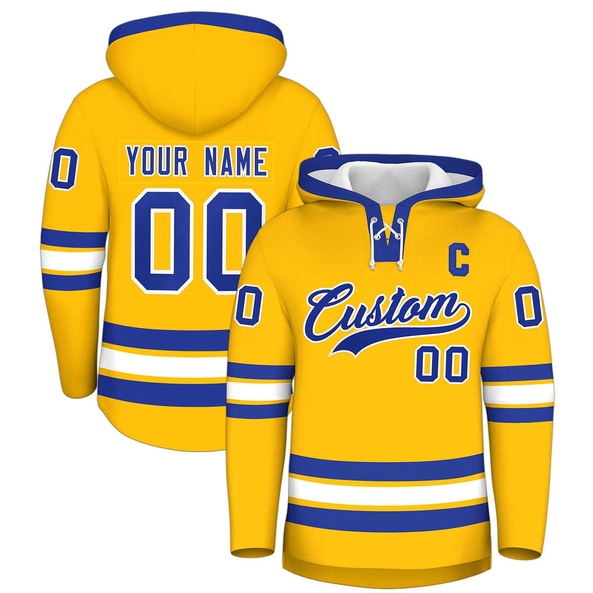 Custom Hockey Hoodie Jersey Gold Royal Blue Classic Style for Men&amp;Youth