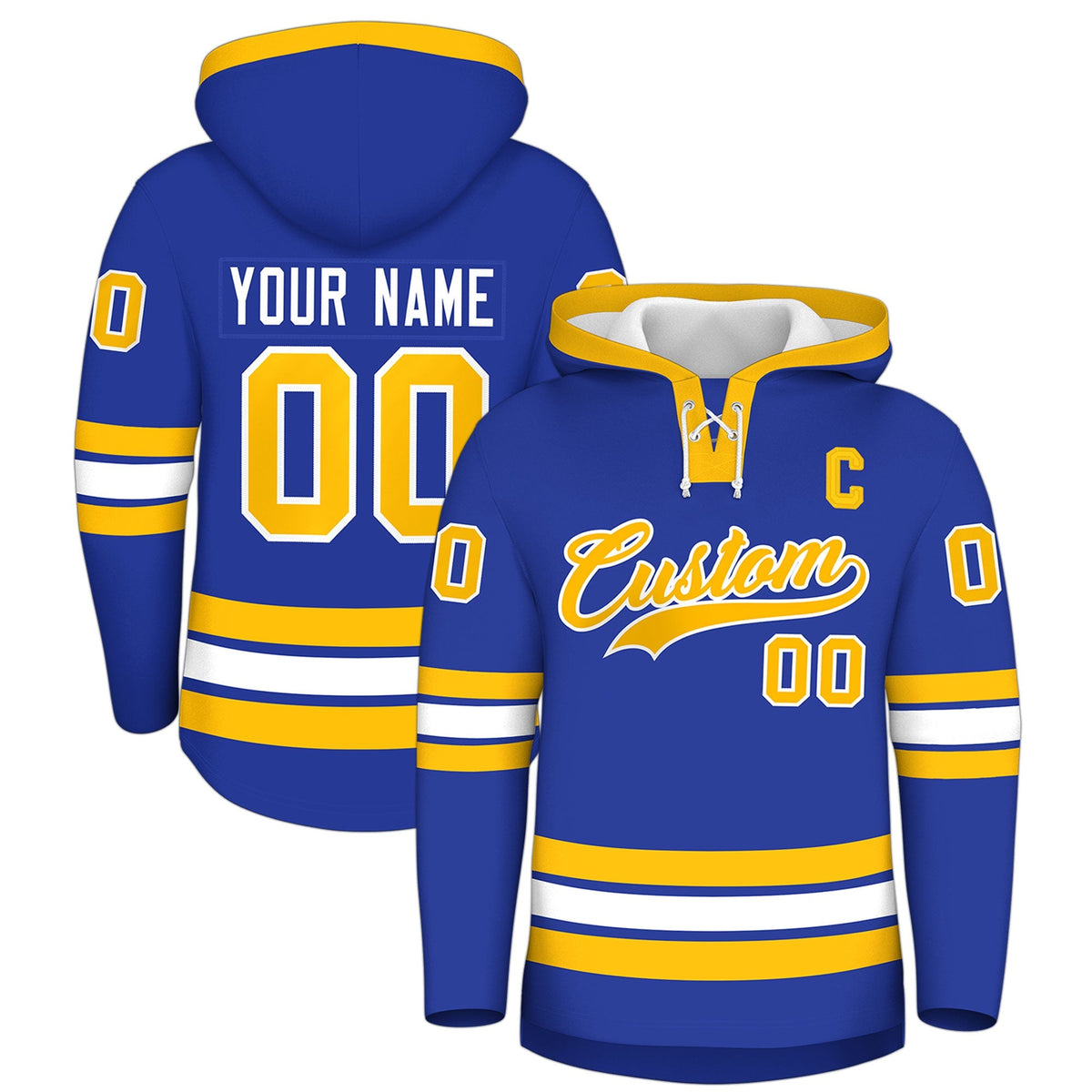 Custom Hockey Hoodie Jersey Royal Blue Gold Classic Style for Men&amp;Youth