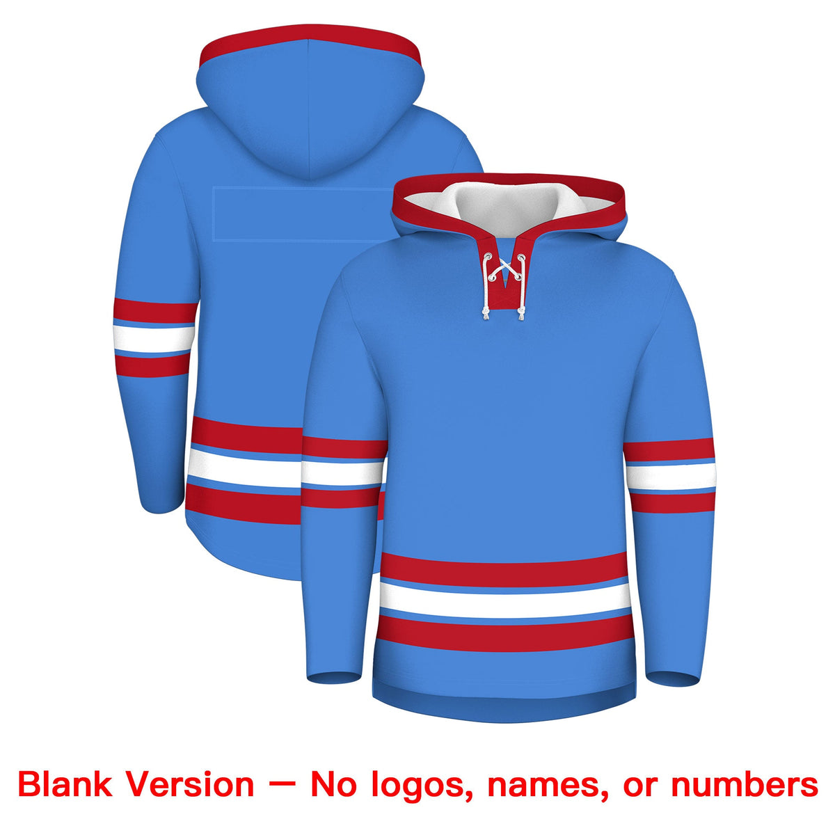Custom Hockey Hoodie Jersey Powder Blue Red Classic Style for Men&amp;Youth
