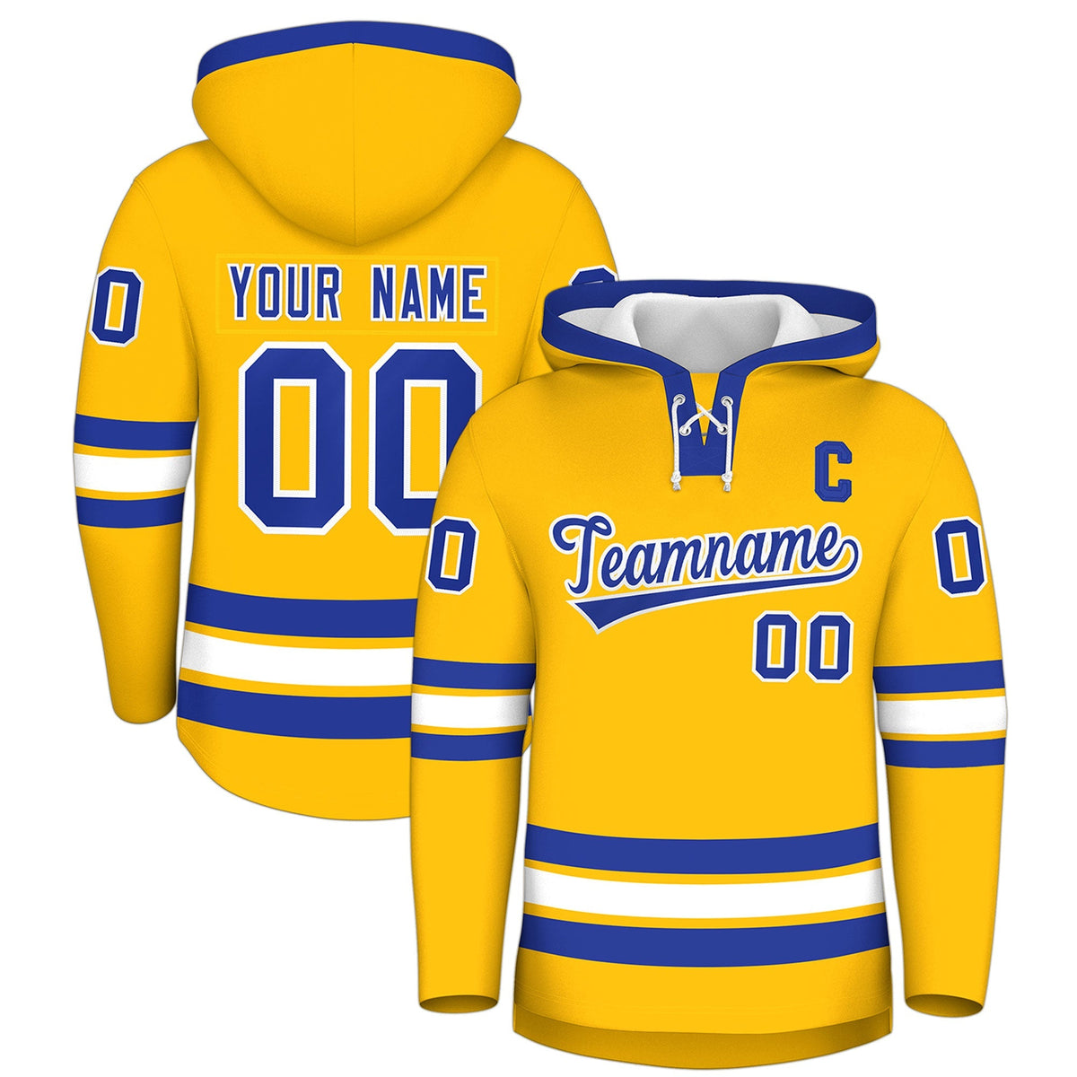 Custom Hockey Hoodie Jersey Gold Royal Blue Classic Style for Men&amp;Youth