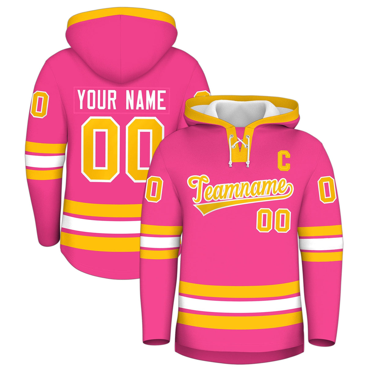 Custom Hockey Hoodie Jersey Pink Gold Classic Style Add Name,Number&amp;Logo