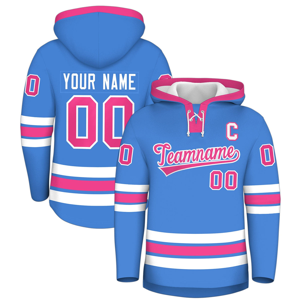 Custom Hockey Hoodie Jersey Powder Blue Pink Classic Style for Men&amp;Youth