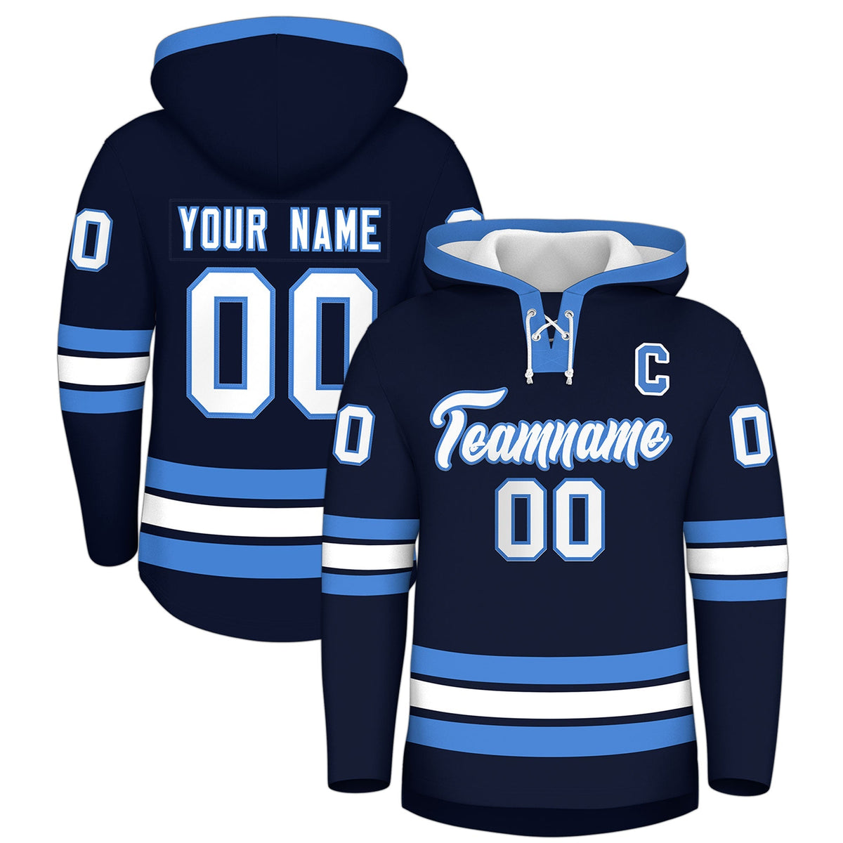Custom Hockey Hoodie Jersey Navy Powder Blue Classic Style for Men&amp;Youth