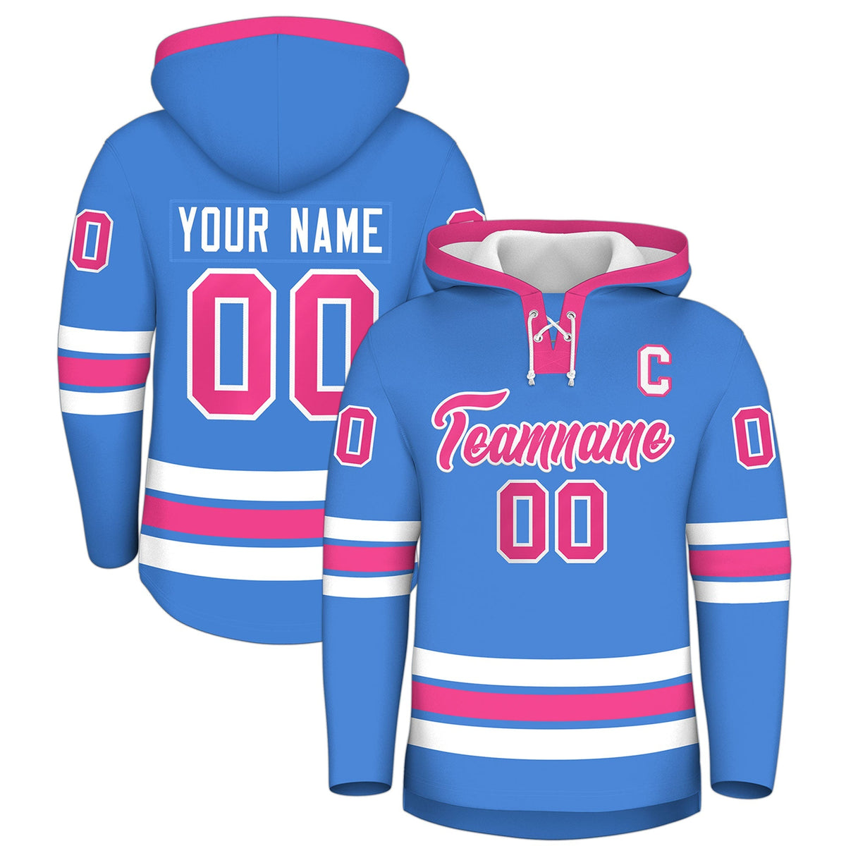 Custom Hockey Hoodie Jersey Powder Blue Pink Classic Style for Men&amp;Youth