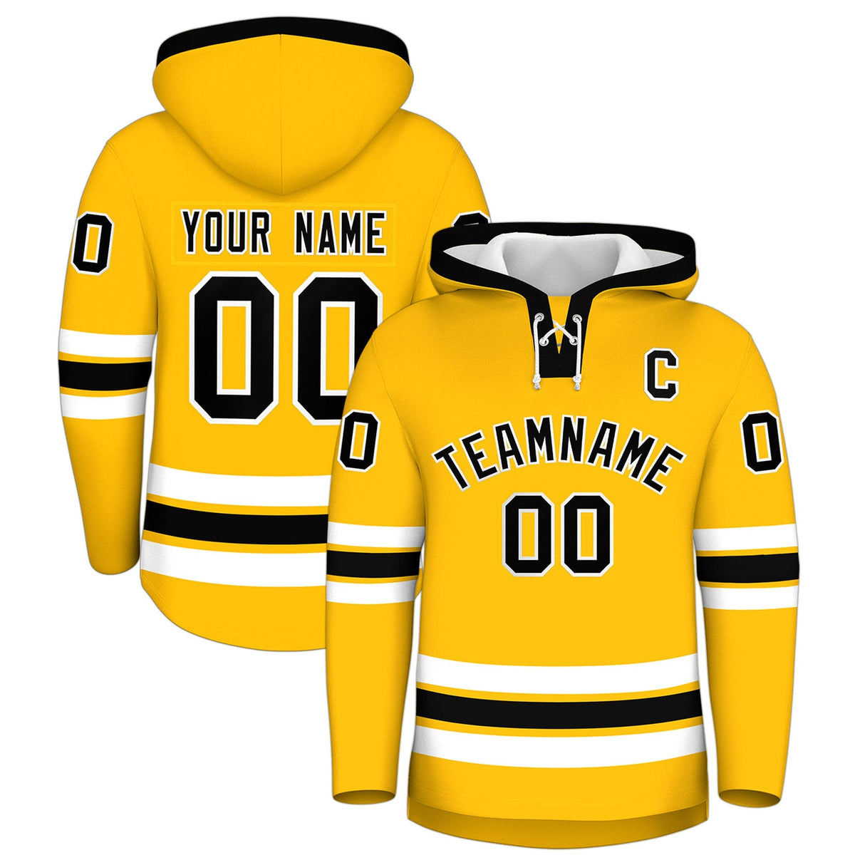 Custom Hockey Hoodie Jersey Gold Black Classic Style Add Name,Number&amp;Logo