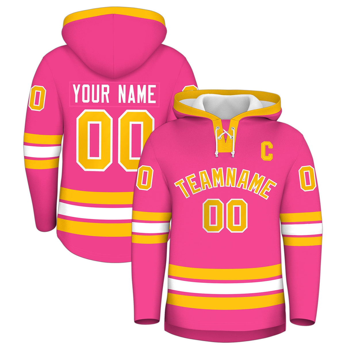 Custom Hockey Hoodie Jersey Pink Gold Classic Style Add Name,Number&amp;Logo