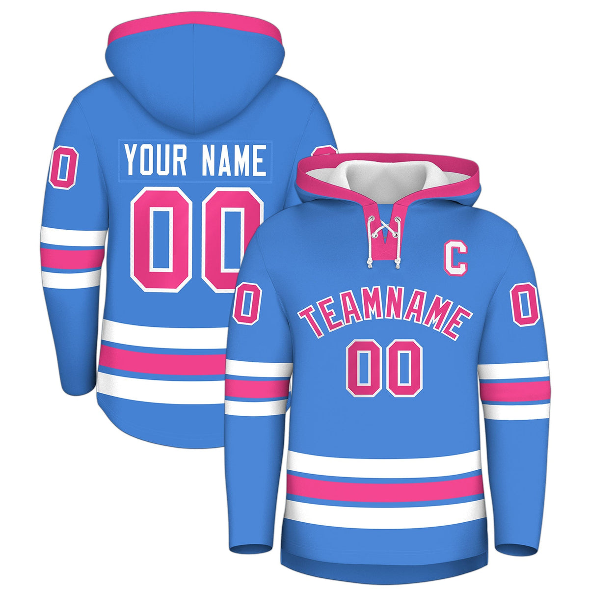 Custom Hockey Hoodie Jersey Powder Blue Pink Classic Style for Men&amp;Youth