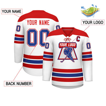 Custom White Red Royal Personalized Classic Lace-Up Neck Hockey Jersey