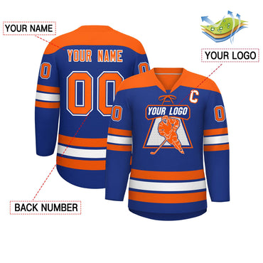 Custom Royal Orange White Personalized Classic Lace-Up Neck Hockey Jersey