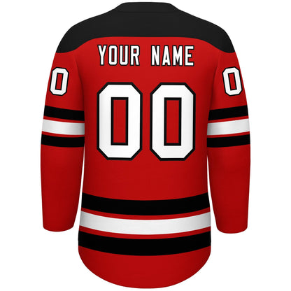 Custom Red Black White Personalized Classic Lace-Up Neck Hockey Jersey