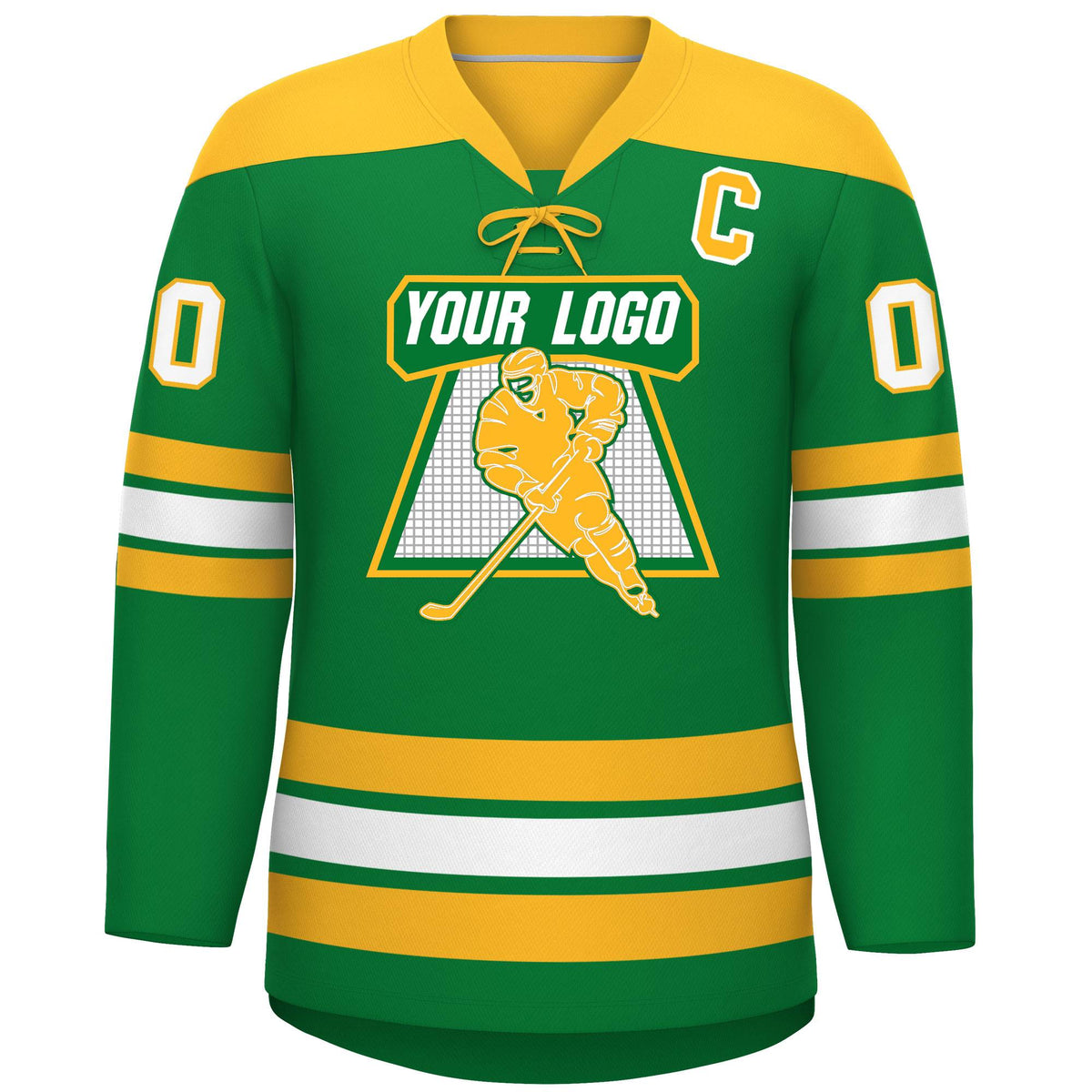 Custom Kelly Green Gold White Personalized Classic Lace-Up Neck Hockey Jersey