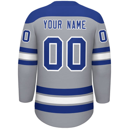 Custom Gray Royal White Personalized Classic Lace-Up Neck Hockey Jersey