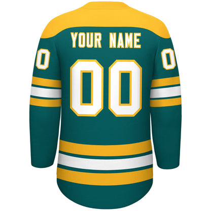 Custom Aqua Gold White Personalized Classic Lace-Up Neck Hockey Jersey