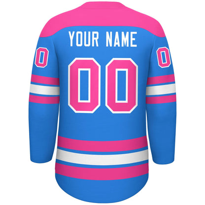 Custom Powder Blue Pink White Personalized Classic Lace-Up Neck Hockey Jersey
