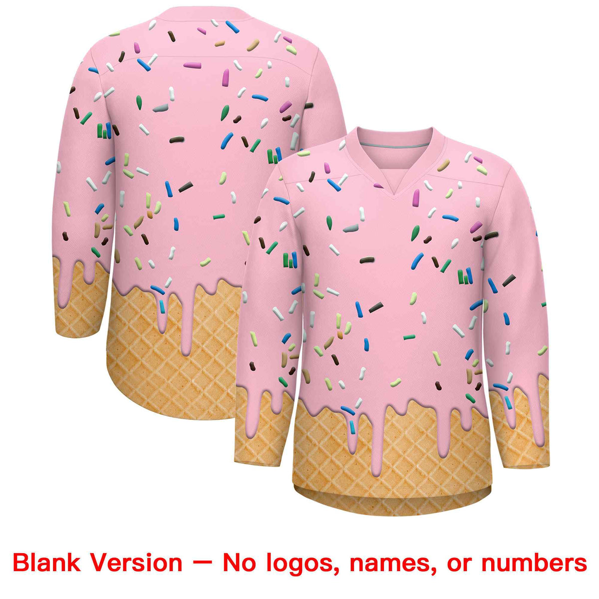 Custom Light Pink Black Ice Cream Pattern Personalized V-Neck Hockey Jersey
