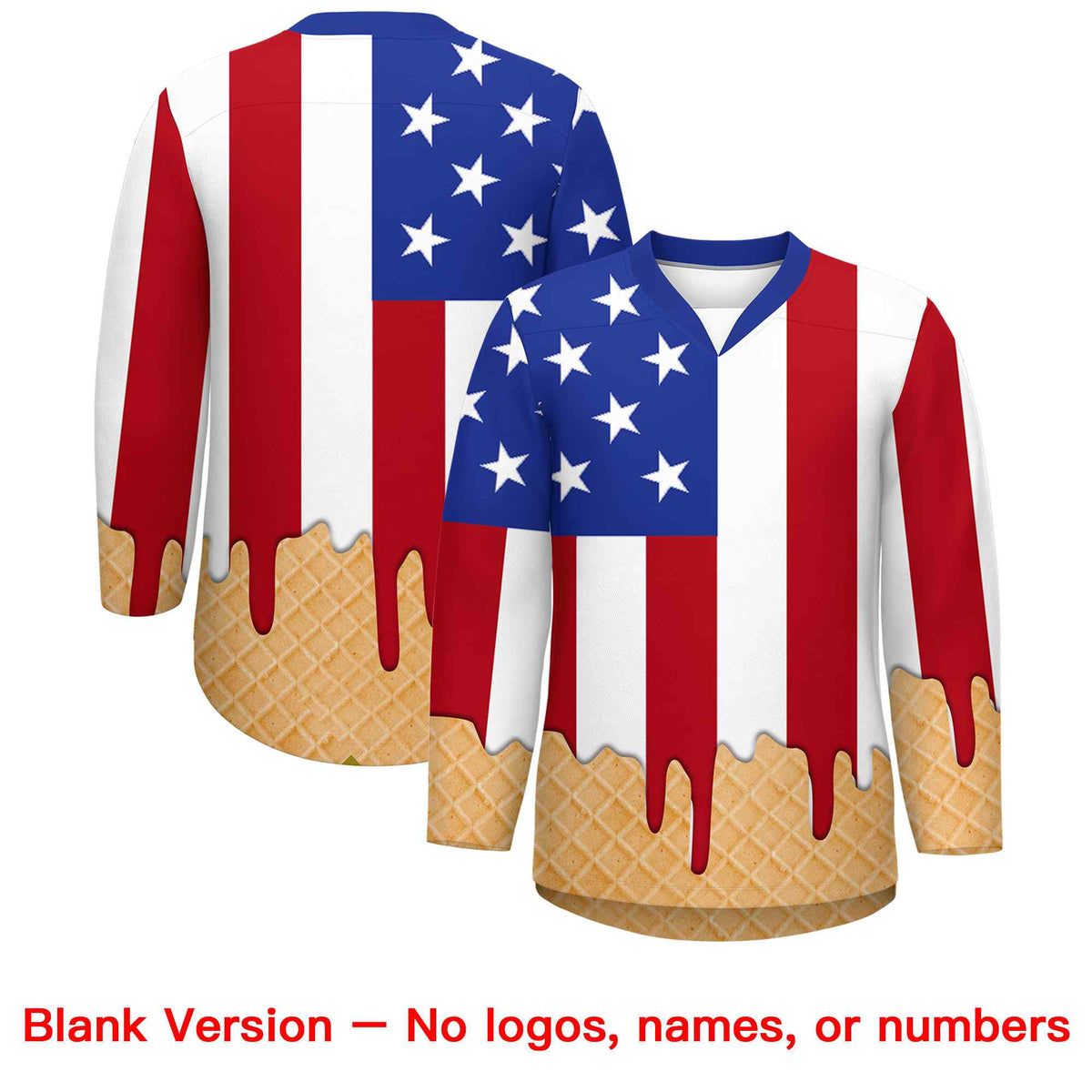 Custom American Flag White Ice Cream Pattern Personalized V-Neck Hockey Jersey