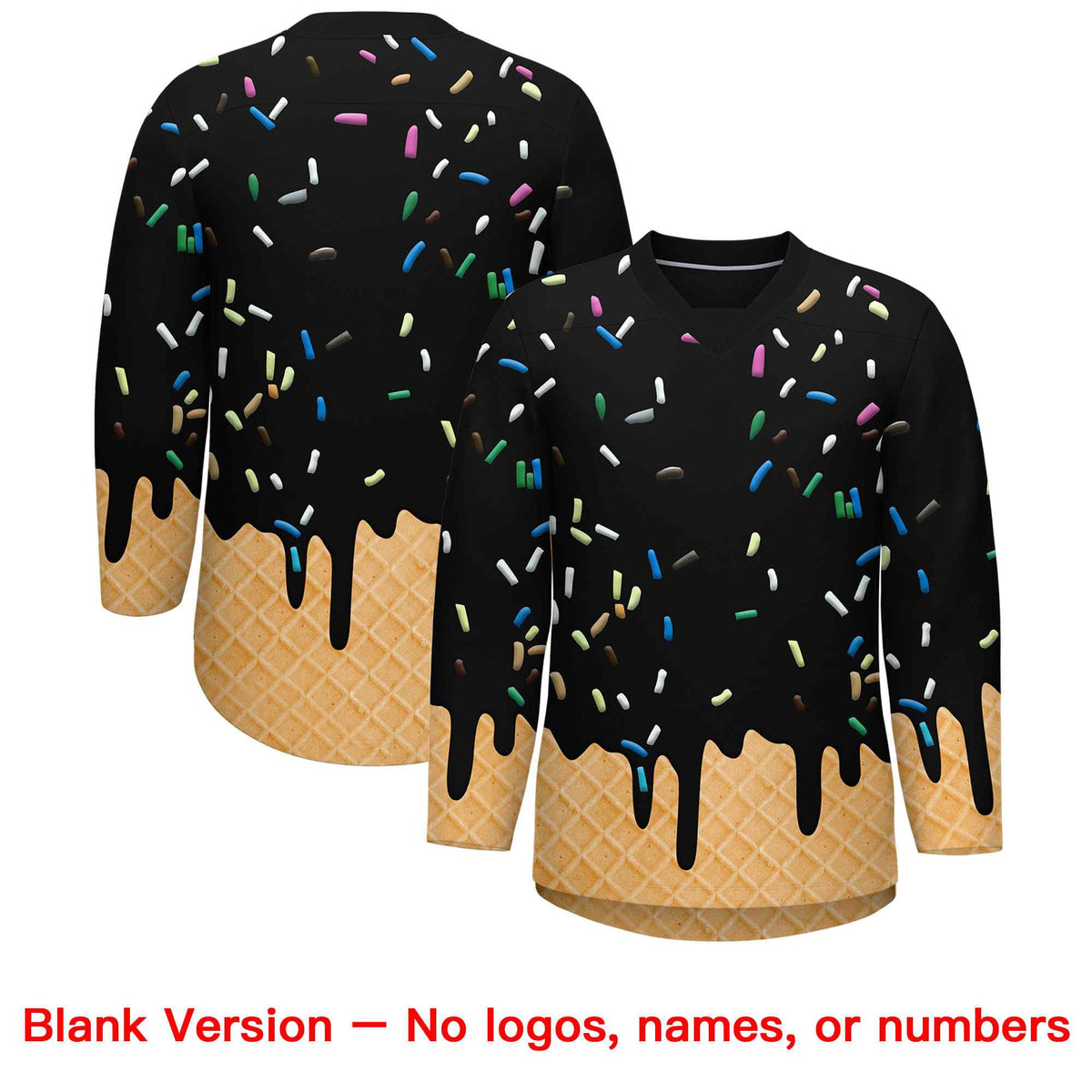 Custom Black Crimson Ice Cream Pattern Personalized V-Neck Hockey Jersey
