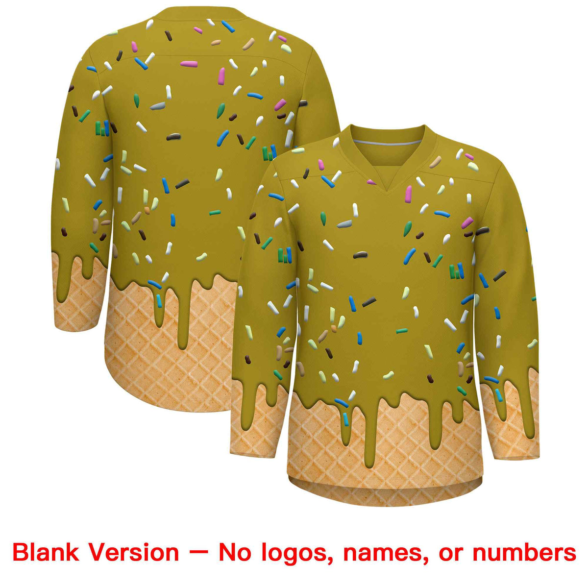 Custom Old Gold Teal Ice Cream Pattern Personalized V-Neck Hockey Jersey| KXKSHOP