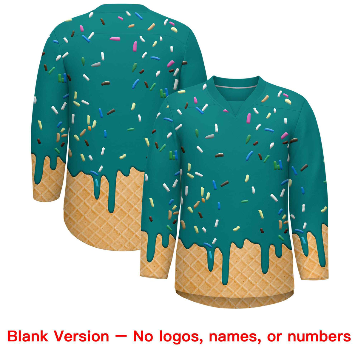 Custom Teal Silver Ice Cream Pattern Personalized V-Neck Hockey Jersey| KXKSHOP