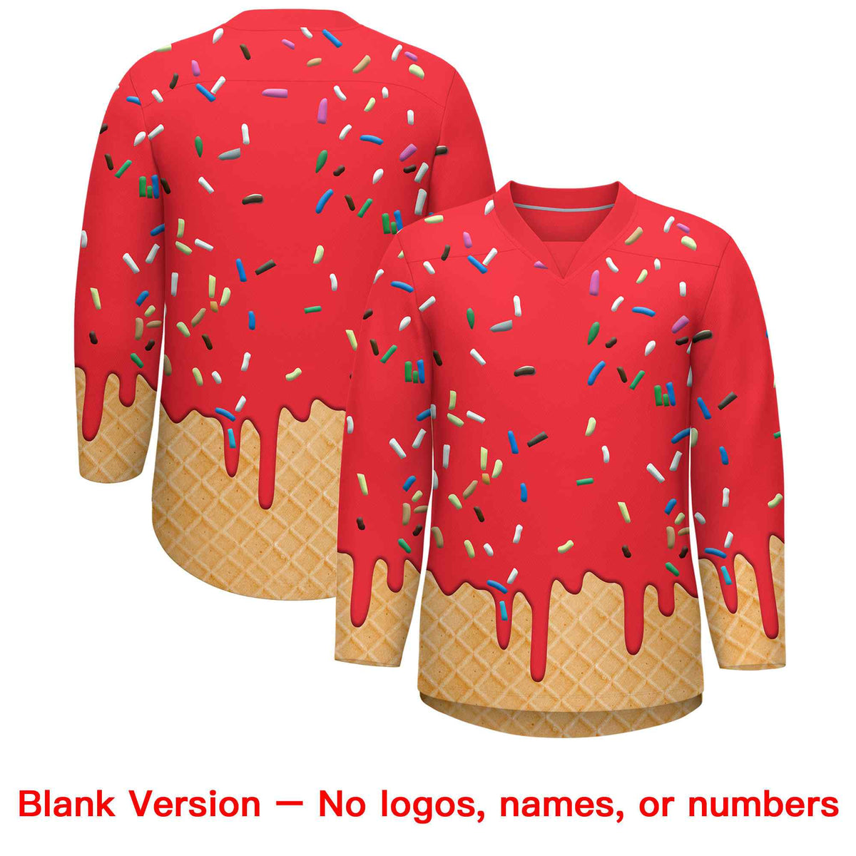 Custom Light Red Black Ice Cream Pattern Personalized V-Neck Hockey Jersey| KXKSHOP