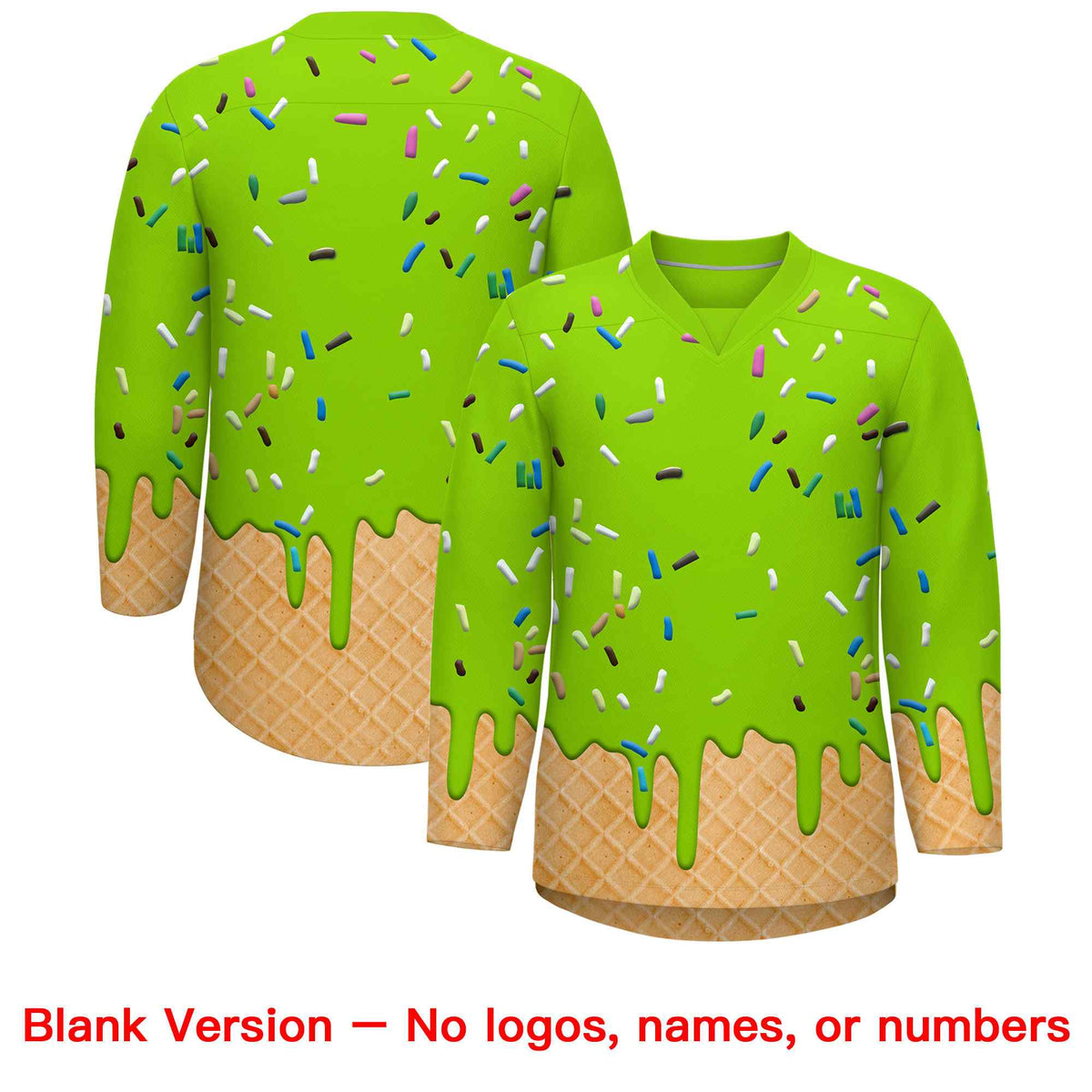 Custom Neon Green Navy Ice Cream Pattern Personalized V-Neck Hockey Jersey| KXKSHOP