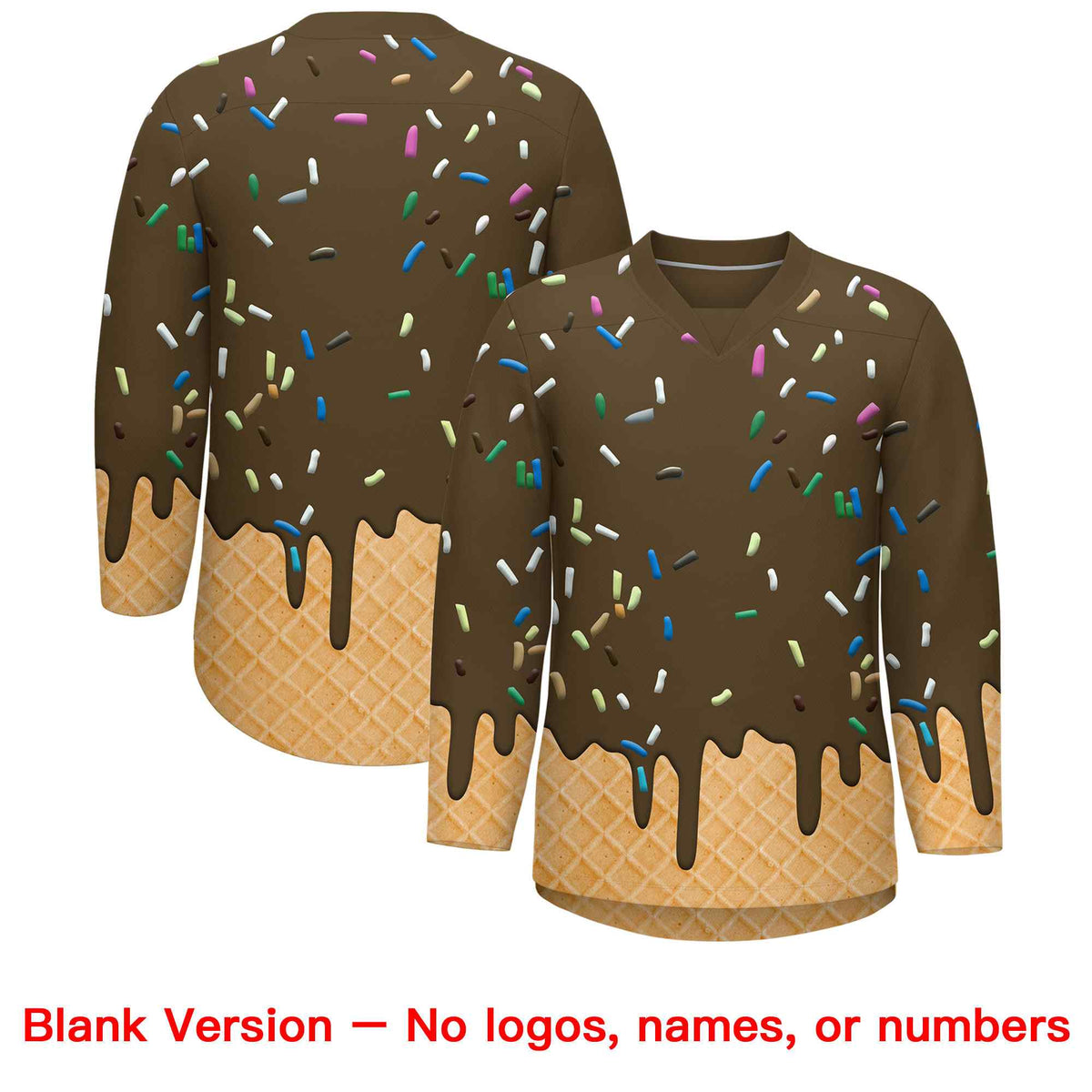 Custom Light Brown Gold Ice Cream Pattern Personalized V-Neck Hockey Jersey