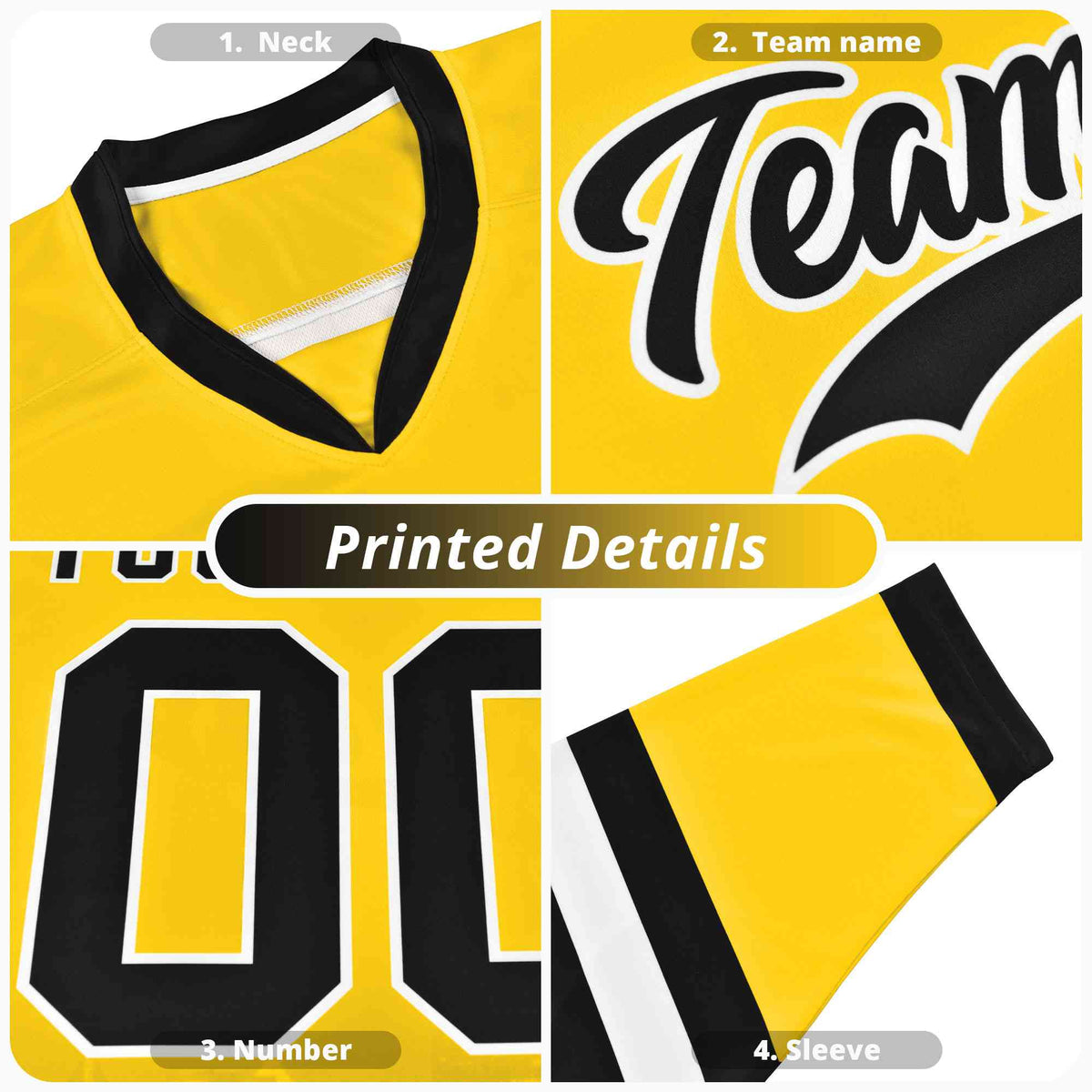 Custom Old Gold Black Ice Cream Pattern Personalized V-Neck Hockey Jersey| KXKSHOP