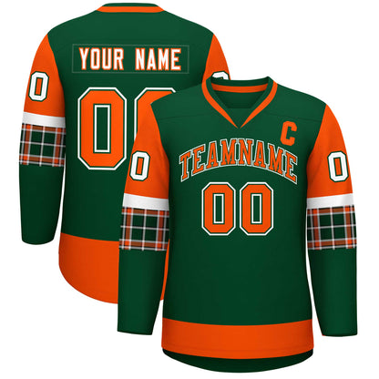 Custom Green Orange-Orange Personalized Raglan Sleeves V-Neck Hockey Jersey